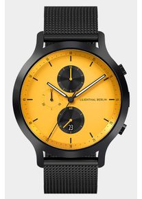 Men's Chronograph Watch - Black Yellow - Surgical Steel Case, Sapphire Glass, Mesh Strap - Date Display - 42mm , Quartz Movement by Ronda - Lilienthal