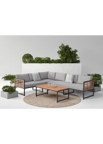 Konifera Gartenlounge-Set »Lamia«, (Set, 14 tlg., 2x3er Sofa, 1x Tisch 110x60x42cm, inkl. Auflagen, inkl. 2 Dekokissen), Stahl, Akazienholz, verschiedene Stellmöglichkeiten, Loungeset