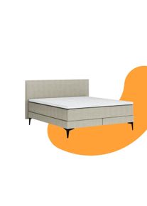 EMMA Signature Boxspring Bed 180x200 - Lichtgrijs - Strepen Hoofdbord - Zwart metaal Pootjes