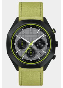 Men's Chronograph Watch - Black Gray - Brushed Stainless Steel Case, Sapphire Glass, Octagonal-Shaped, Leather Strap - 39mm Case - Quartz Movement -