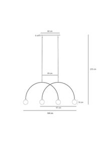 Aldex Pendelleuchte Una 4, Metall, Glas, vierflammig, korallenrot