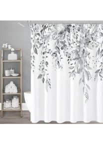 Cyslmuk - Rideau de douche eucalyptus gris, feuilles de plantes aquarelles et fleurs rideau de douche de salle de bain 180 × 180 cm