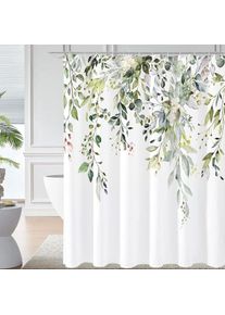 Rideau de douche eucalyptus vert, feuilles de plantes aquarelles et décoration salle de bain florale 180×180 cm