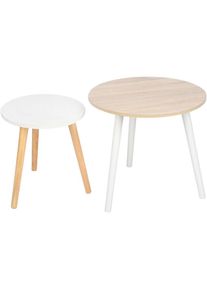 Table Basse Ronde, Table de Salon Moderne Minimaliste, Lot de 2, Table d'Appoint, avec Pieds en Bois de Pin, Style Scandinave, pour Salon, Balcon,