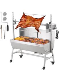 VEVOR Barbecue a Charbon avec Tournebroche Electrique 42 W Charge 61 kg, Rotissoire Barbecue 94,4 cm, en Inox, avec Pare-Brise et Roues