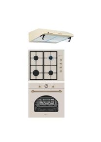 Pachet rustic incorporabil Dolce Alfa Vita Studio Casa, Cuptor electric, Plita gaz si Hota clasica, Clasa energetica A, 6 functii, Grill, Ventilator, Gratare fonta, Crem