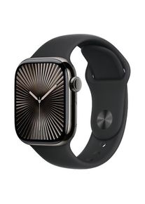 Smartwatch Apple Watch 10 GPS Cellular, Carcasa Slate Titanium 46mm, ecran LTPO OLED, 64GB, curea silicon Black Sport Band - S/M (Negru)