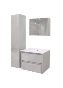 Badezimmerset HWC-B19, Waschtisch Spiegelschrank Hängeschrank, hochglanz ~ grau