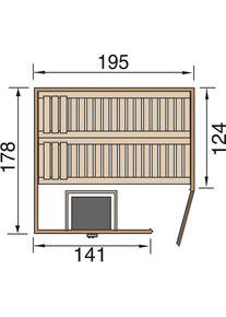 Sauna en bois Weka TURKU Premium, Porte en verre, 195x178 cm,mit 7,5 kW OS Klassikofen