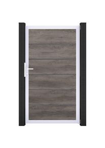 Porte clôture à lames GroJa BasicLine Premium PVC, couleur monument oak, argent EV1