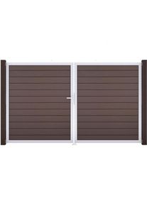 Portail double GroJa Solid pour clôture à lames emboîtables, couleur terra , DIN gauche, argent EV1