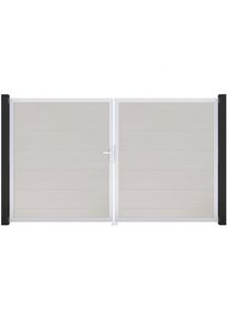Portail double clôture à lames GroJa BasicLine étroit PVC, couleur blanc, DIN gauche, argent EV1
