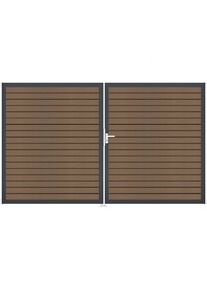 Portail double GroJa Solid Rhombus clôture emboîtable BPC, teck co-extrudé, DIN droite, anthracite DB 703