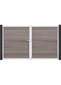 Portail double GroJa Solid pour clôture à lames emboîtables, couleur bi-color co-extrudé, DIN gauche, argent EV1