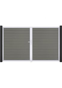 Portail double GroJa Solid pour clôture à lames emboîtables, couleur gris anthracite, DIN gauche, argent EV1