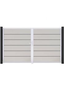 Portail double clôture à lames GroJa BasicLine Premium PVC blanc, DIN gauche, argent EV1