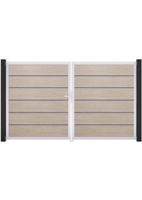Portail double clôture à lames GroJa BasicLine Premium PVC sheffield oak, DIN gauche, argent EV1