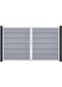 Portail double clôture à lames GroJa BasicLine Premium PVC gris argent, DIN gauche, argent EV1