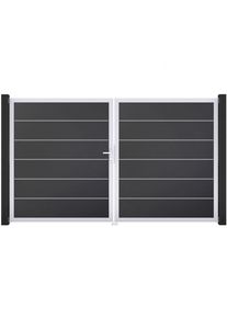 Portail double clôture à lames GroJa BasicLine Premium PVC anthracite, DIN gauche, argent EV1