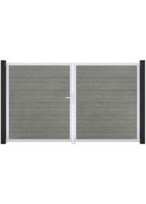 Portail double GroJa BasicLine PVC pour clôture emboîtables, couleur grey ash cut, DIN gauche, argent EV1
