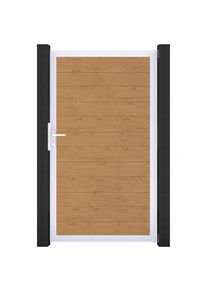 Portillon étroit GroJa BasicLine PVC clôture à lames, couleur chêne naturel, argent EV1
