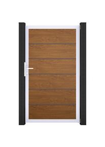 Porte clôture à lames GroJa BasicLine Premium PVC, couleur golden oak, argent EV1