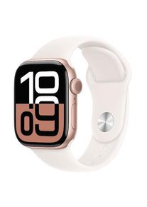 Smartwatch Apple Watch 10 GPS, Carcasa Rose Gold Aluminium 42mm, ecran LTPO OLED, 64GB, curea silicon Light Blush Sport Band M/L (Auriu)