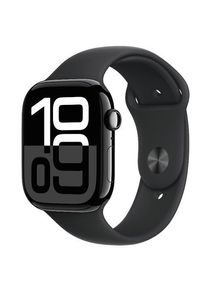 Smartwatch Apple Watch 10 GPS Cellular, Carcasa Jet Black Aluminium 46mm, ecran LTPO OLED, 64GB, curea silicon Black Sport Band - M/L (Negru)