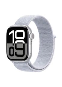 Smartwatch Apple Watch 10 GPS Cellular, Carcasa Silver Aluminium 42mm, ecran LTPO OLED, 64GB, curea textil Blue Cloud Sport Loop (Argintiu/Albastru)