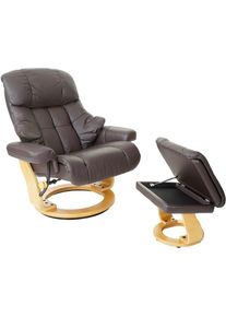 MCA fauteuil relax Calgary XXL, fauteuil de télé avec tabouret, cuir, charge 180kg - marron, brun naturel