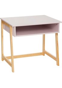 Table du bureau, meuble de bureau coloris rose et naturel - Longueur 58 x Profondeur 46 x Hauteur 52 cm Pegane