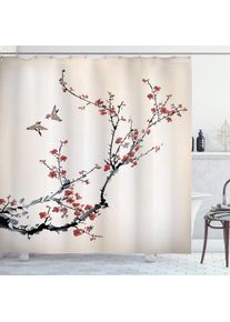 Linghhang - La Nature Rideau de Douche, Oiseaux de Style Art, Tissu Ensemble de Décor de Salle de Bain avec Crochets, 180 cm x 180 cm, Noir Bourgogne