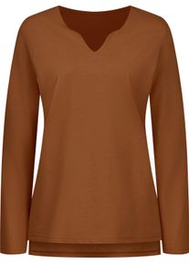Dames Shirt met lange mouwen en zijsplitten cognac Maat 50