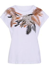 Damen Kurzarmshirt aus reiner Baumwolle wei&szlig;-cognac Gr&ouml;&szlig;e 50