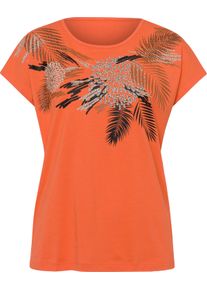 Shirt met korte mouwen, Dames, Maat 48, Oranje/Cognac, Meerkleurig Patroon, 100% Katoen, Casual Oversized Schouders, Jersey Stof