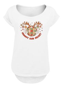 F4NT4STIC Dames Shirt 'Groovy And Bright Christmas Disco Deer' gemengde kleuren / wit L