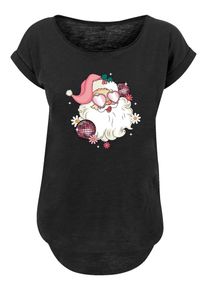 F4NT4STIC Dames Shirt 'Pink Retro Disco Santa Christmas Bling' gemengde kleuren / zwart 5XL