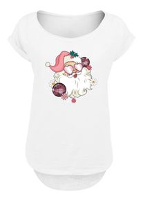 F4NT4STIC Dames Shirt 'Pink Retro Disco Santa Christmas Bling' gemengde kleuren / wit L