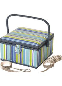 Locker Nähkorb quadratisch, blau gestreift in bunt