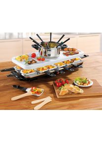 gourmetmaxx Raclette Und Fondue-Set »Raclette- Und Fondue Set«, 12 St. Raclettepfännchen, 1600 W schwarz-weiß, Raclette für 12 Personen