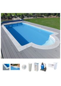 KWAD Schwimmbecken »STYROPOR®STEIN POOL ALL INCLUSIVE, BxLxH: 300x600x150 cm«, (Set), mit Römertreppe, inkl. Beckenrandsteine & Poolbeleuchtung