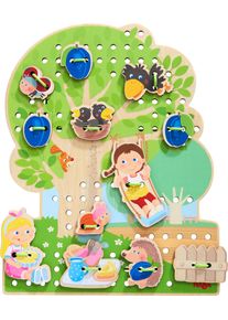 Haba Spiel »Obstgarten« bunt, Fädle Rabe Theo, seine Freunde, süße Früchte und verschiedene Gegenstände auf die Vorlagenkarten
