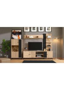 Inosign Wohnwand »Avignon, inkl. Highboard, TV-Board, Standregal und Wandregal«, (Komplett-Set, 4 St.), 263 cm, Trendfarben, mit dekorativen schwarzen Streifen, TV bis 58'