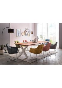 Home Affaire Esstisch »Manhattan«, Mit Massivholzplatte Akazie Lackiert, Baumkantentisch Im Landhaus Stil beige, Größe B/H/T: 180 cm x 77 cm x 90...