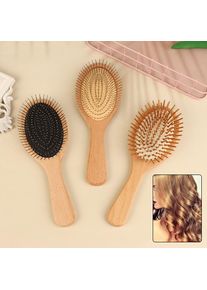 1pc Bamboo Hair Brush Steel Needle Hair Scalp Massage Comb Anti-Static Natural Paddle Airbag Cushion Handle Brushes