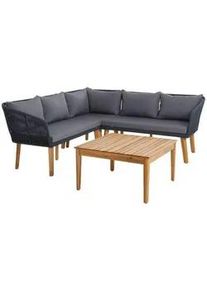 Ambia Garden Loungegarnitur , Anthrazit, Akaziefarben , Holz, Metall, Textil , Akazie , vollmassiv , 199x199 cm , UV-beständig , Gartenmöbel, Loungemöbel, Loungegarnituren