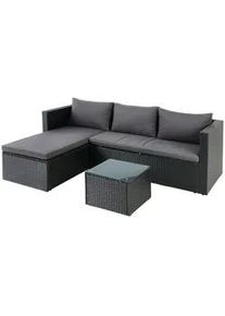 Xxxl Loungegarnitur , Schwarz, Dunkelgrau , Metall, Kunststoff, Glas, Textil , Füllung: Komfortschaum,Komfortschaum , 215x142 cm , Gartenmöbel, Loungemöbel, Loungegarnituren