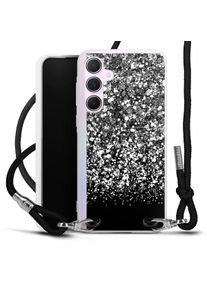 DeinDesign Galaxy A55 5G coque collier tissu noir/argent Muster Snowflake Glitzer Coque collier