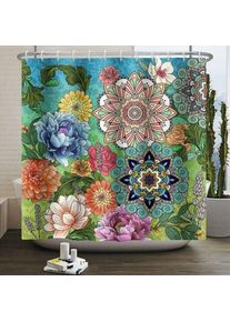 Serbia - 180Lx180Hcm Rideau de Douche Abstrait Bohême Fleurs Feuillage Rideau de Baignoire Anti Moisissure Imperméable Tissu Polyester Lavable Rideau