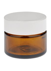 Glazen potje, bruin 15ml, met wit bakelieten deksel